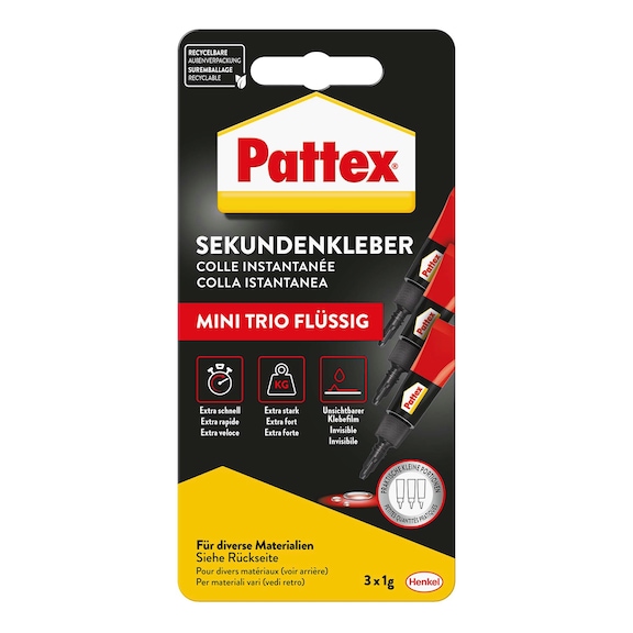 HENKEL Sekundenkleber Mini Trio Fl&uuml;ssig, viele Materialien, 3x1g Blisterkarte - Cyanacrylat-Klebstoff