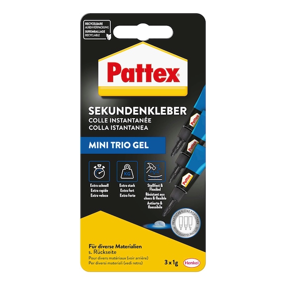 HENKEL Sekundenkleber Mini Trio Gel, f&uuml;r flexible und por&ouml;se Materialien, 3x1g - Cyanacrylat-Klebstoff