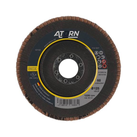ATORN Flap disc grain 60, 125 mm, flat, stainless steel/steel |PROMOTION - Lamellenschijf - hoogwaardige universele schijf voor rvs, staal |AANBIEDING
