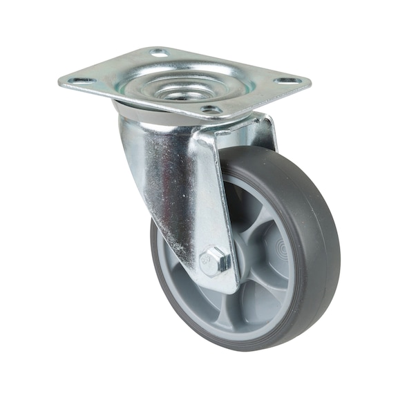 BS ROLLEN Swivel castor, 100 mm diameter, rubber, load capacity 110 kg - Swivel castor