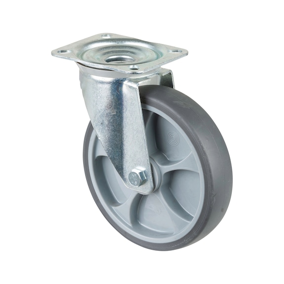 BS ROLLEN Swivel castor, 200 mm diameter, rubber, load capacity 220 kg - Swivel castor