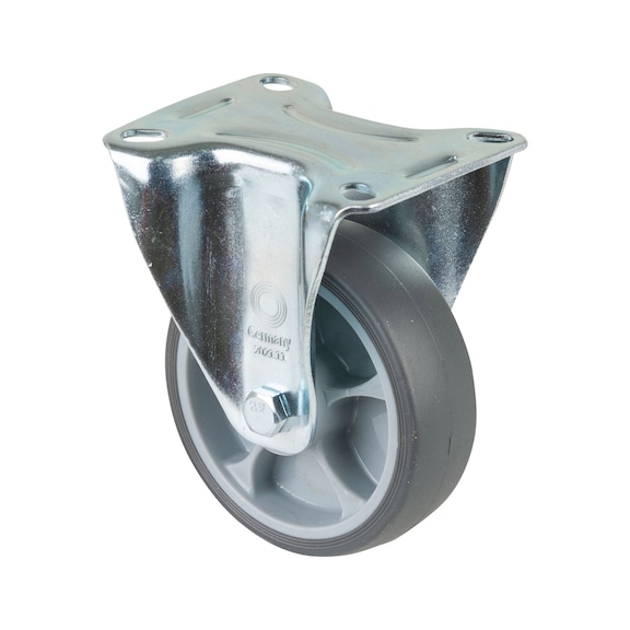 BS ROLLEN Fixed castor, 100 mm diameter, rubber, load capacity 110 kg - Fixed castor