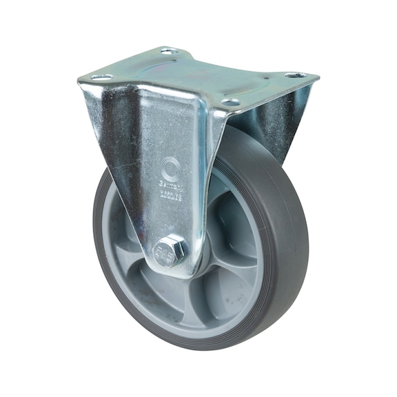 BS ROLLEN Fixed castor, 160 mm diameter, rubber, load capacity 200 kg - Fixed castor