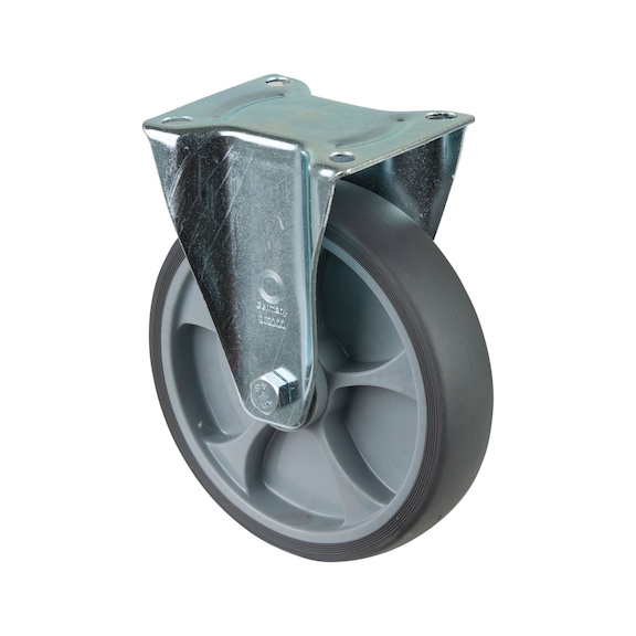BS ROLLEN Fixed castor, 200 mm diameter, rubber, load capacity 220 kg - Fixed castor