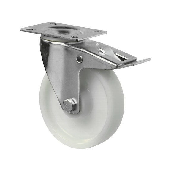 BS ROLLEN Swivel castor, 125 mm diameter, plastic, load capacity 175 kg, with brake - Swivel castor