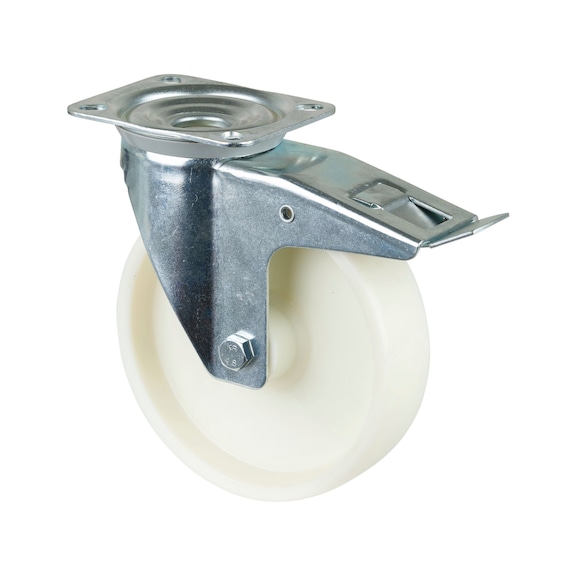BS ROLLEN Swivel castor, 200 mm diameter, plastic, load capacity 300 kg, with brake - Swivel castor