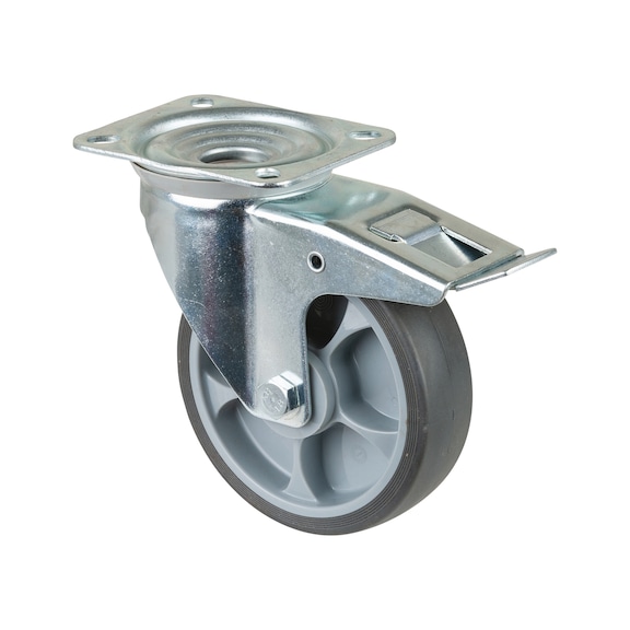 BS ROLLEN Swivel castor, 160 mm diameter, rubber, load capacity 200 kg, with brake - Swivel castor