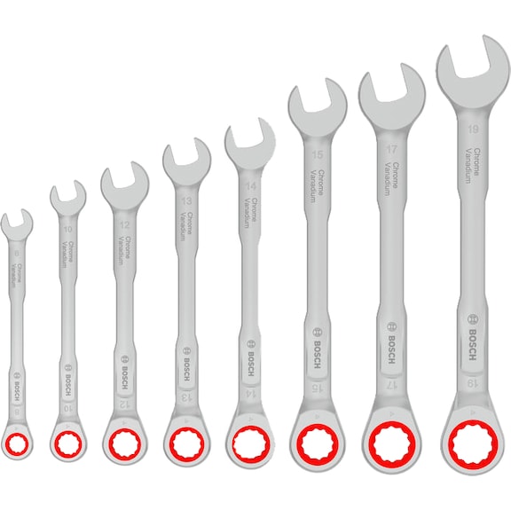 BOSCH Ratschen-Ring-Maulschl&uuml;ssel-Set, 8-19 mm, 8 teilig 1600A03AG5 - Maul-Ringratschenschl&uuml;sselsatz