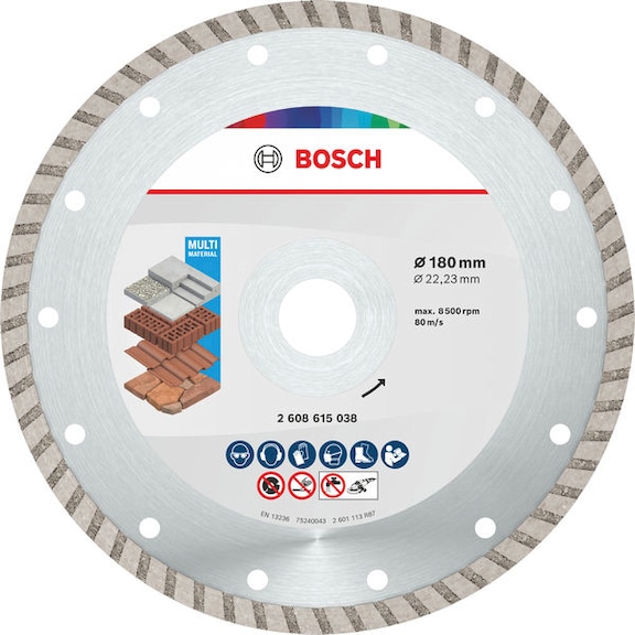 BOSCH Multi material Turbo diamond cutting disc 180 x 22.23 x 7 mm 10 pieces 2608615047 - Multi Material Turbo Diamond cutting disc