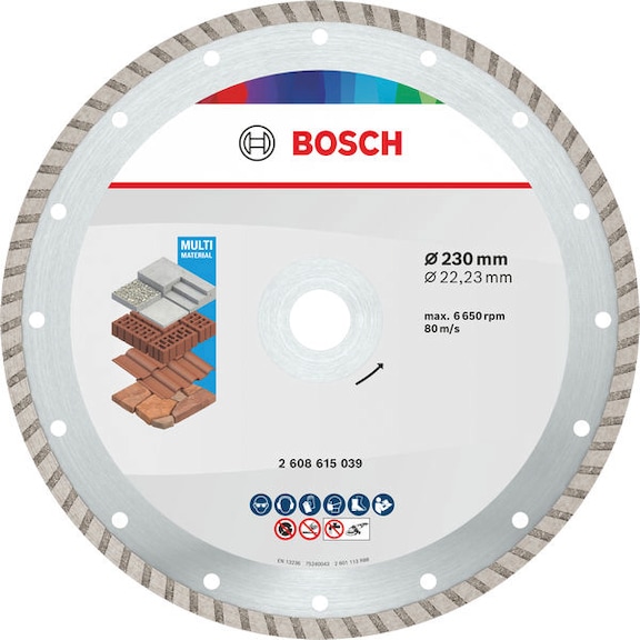 BOSCH Multi material Turbo diamond cutting disc 230 x 22.23 x 7 mm 10 pieces 2608615048 - Multi Material Turbo Diamond cutting disc