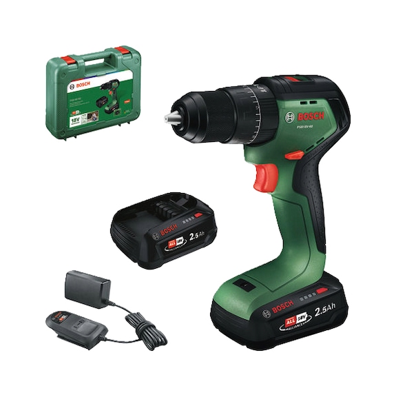 BOSCH Akku-Schlagbohrschrauber PSB18V-60, 1x Akku PBA 18V 2.5Ah in Koffer 06039D7302 - Akku-Schlagbohrschrauber PSB18V-60