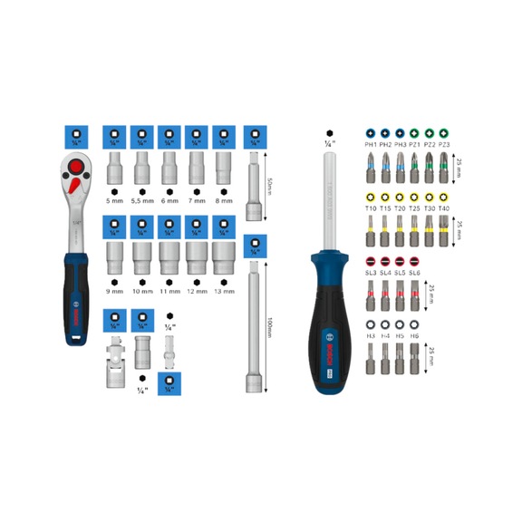 BOSCH 1/4 Zoll Ratschen-Set 37-piece. 1600A03AC7 - Hand tool assortment, hand tool set