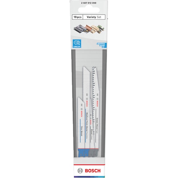 BOSCH reciprocating saw blade set 2xS922EF 3xS1122BF 2xS644D 3xS1531L 10-piece 2607012090 - Saw blade assortment