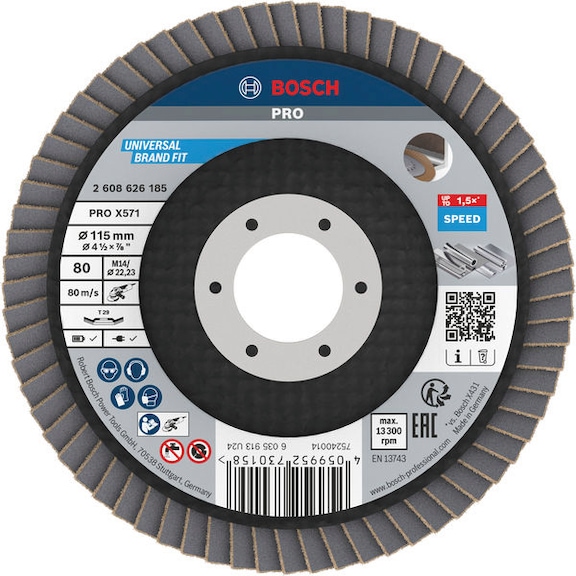 BOSCH PRO X571 flap disc, angled, 115 mm, K80 2608626185 - PRO X571 flap disc, angled