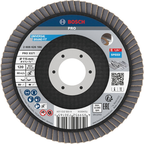 BOSCH PRO X571 F&auml;cherschleifscheibe, abgewinkelt, 115 mm, K120 2608626186 - PRO X571 F&auml;cherschleifscheibe, abgewinkelt