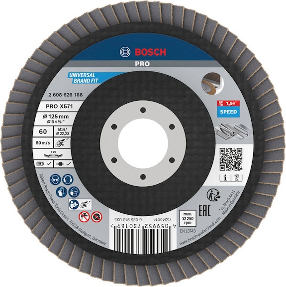 BOSCH PRO X571 F&auml;cherschleifscheibe, abgewinkelt, 125 mm, K60 2608626188 - PRO X571 F&auml;cherschleifscheibe, abgewinkelt