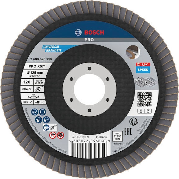 BOSCH PRO X571 F&auml;cherschleifscheibe, abgewinkelt, 125 mm, K120 2608626190 - PRO X571 F&auml;cherschleifscheibe, abgewinkelt