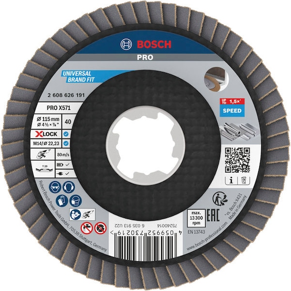 BOSCH PRO X571 flap disc, angled, 115 mm, K40, X-Lock 2608626191 - PRO X571 flap disc, angled