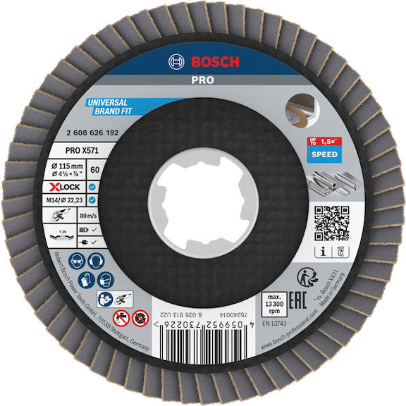 BOSCH PRO X571 F&auml;cherschleifscheibe, abgewinkelt, 115 mm, K60, X-Lock 2608626192 - PRO X571 F&auml;cherschleifscheibe, abgewinkelt
