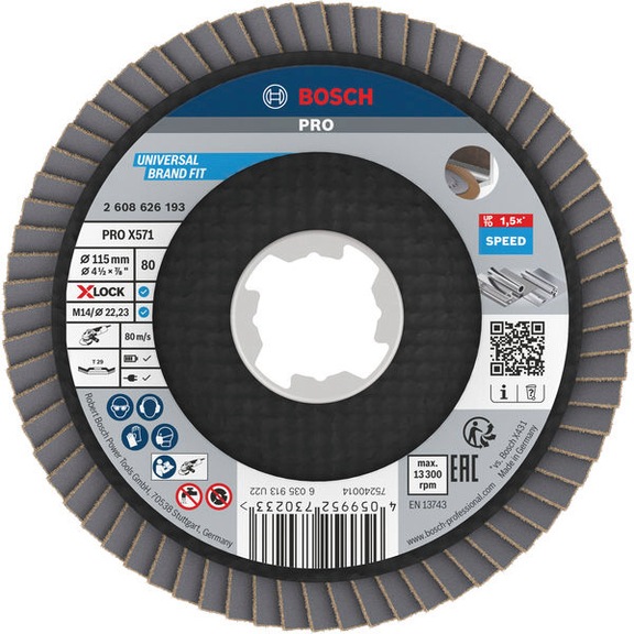 BOSCH PRO X571 flap disc, angled, 115 mm, K80, X-Lock 2608626193 - PRO X571 flap disc, angled