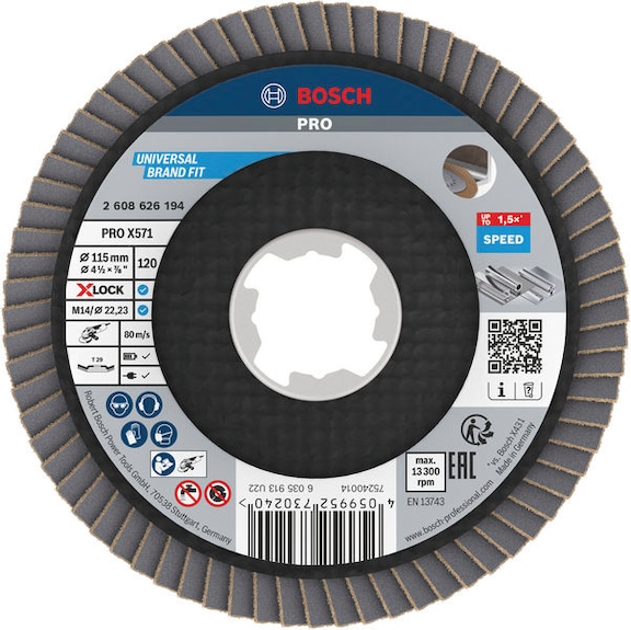 BOSCH PRO X571 flap disc, angled, 115 mm, K120, X-Lock 2608626194 - PRO X571 flap disc, angled