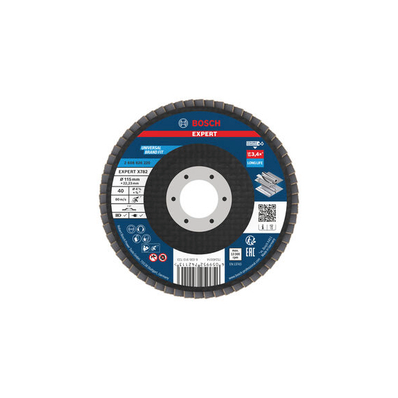 BOSCH EXPERT X782 flap disc straight 115 mm K40 bore 22,23 mm 2608626220 - EXPERT X782 flap disc straight