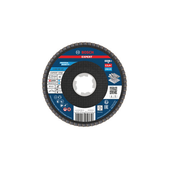 BOSCH EXPERT X782 flap disc, straight, 115 mm, K40, X-Lock 2608626221 - EXPERT X782 flap disc straight