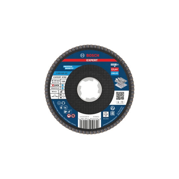 BOSCH EXPERT X782 F&auml;cherschleifscheibe, gerade, 115 mm, K120, X-Lock 2608626227 - EXPERT X782 F&auml;cherschleifscheibe gerade