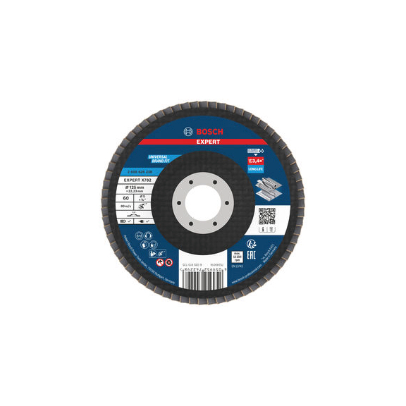 BOSCH EXPERT X782 flap disc straight 125 mm K60 bore 22,23 mm 2608626238 - EXPERT X782 flap disc straight