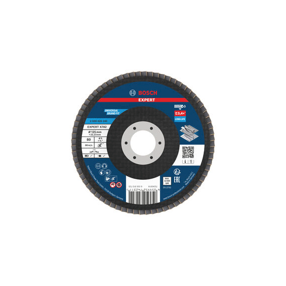 BOSCH EXPERT X782 flap disc straight 125 mm K80 bore 22,23 mm 2608626240 - EXPERT X782 flap disc straight