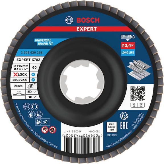 BOSCH EXPERT X782 flap disc, straight, 115 mm, K60, X-Lock 2608626259 - EXPERT X782 flap disc straight