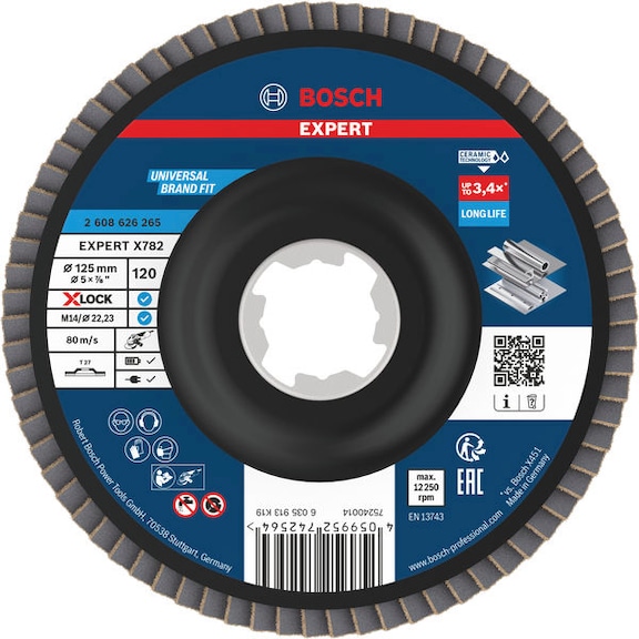 BOSCH EXPERT X782 flap disc, straight, 125 mm, K120, X-Lock 2608626265 - EXPERT X782 flap disc straight