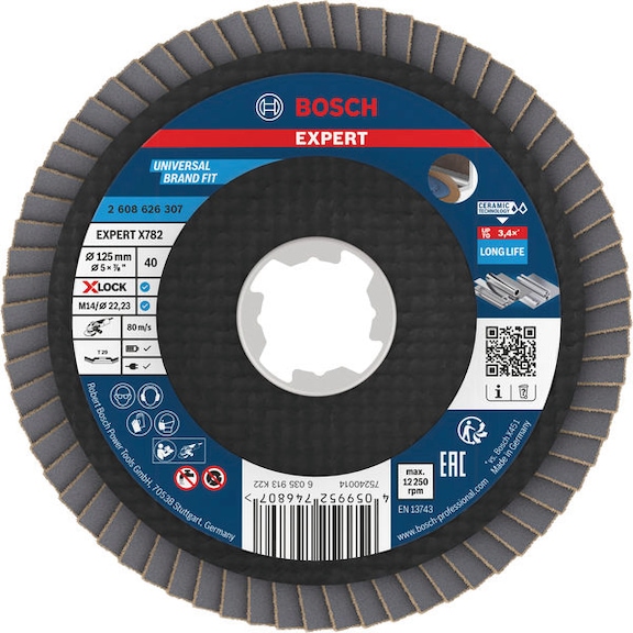 BOSCH EXPERT X782 flap disc, angled, 125 mm, K40, X-Lock 2608626307 - EXPERT X782 flap disc angled