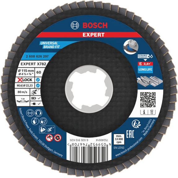 BOSCH EXPERT X782 flap disc angled 115 mm K60 X-Lock 2608626297 - EXPERT X782 flap disc angled