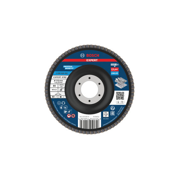 BOSCH EXPERT X782 flap disc straight 115 mm K80 bore 22,23 mm 2608626252 - EXPERT X782 flap disc straight
