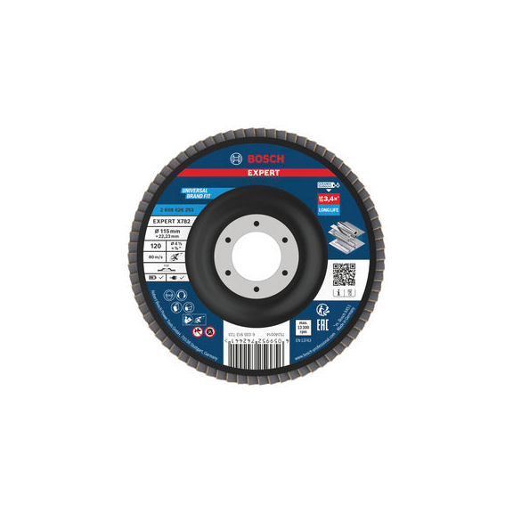 BOSCH EXPERT X782 flap disc straight 115 mm K120 bore 22,23 mm 2608626253 - EXPERT X782 flap disc straight