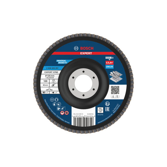 BOSCH EXPERT X782 flap disc straight 125 mm K120 bore 22,23 mm 2608626257 - EXPERT X782 flap disc straight