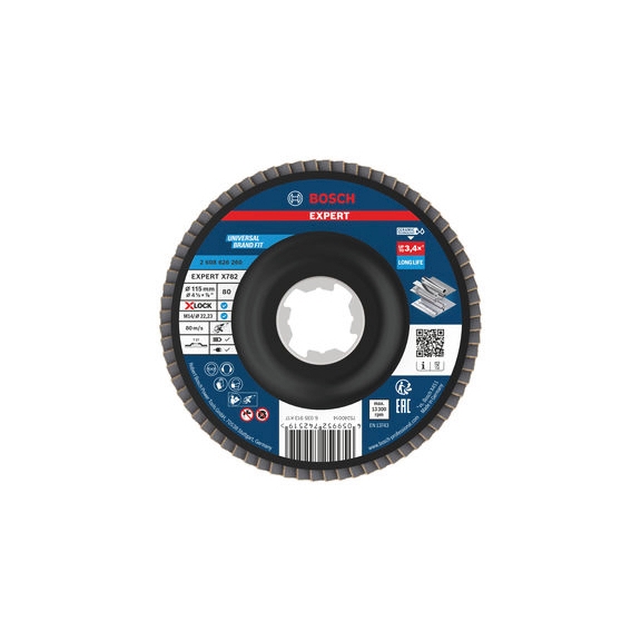 BOSCH EXPERT X782 flap disc, straight, 115 mm, K80, X-Lock 2608626260 - EXPERT X782 flap disc straight
