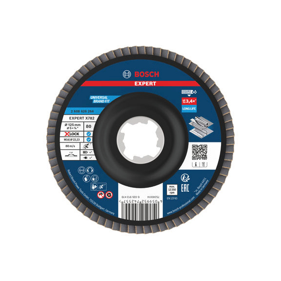 BOSCH EXPERT X782 flap disc, straight, 125 mm, K80, X-Lock 2608626264 - EXPERT X782 flap disc straight