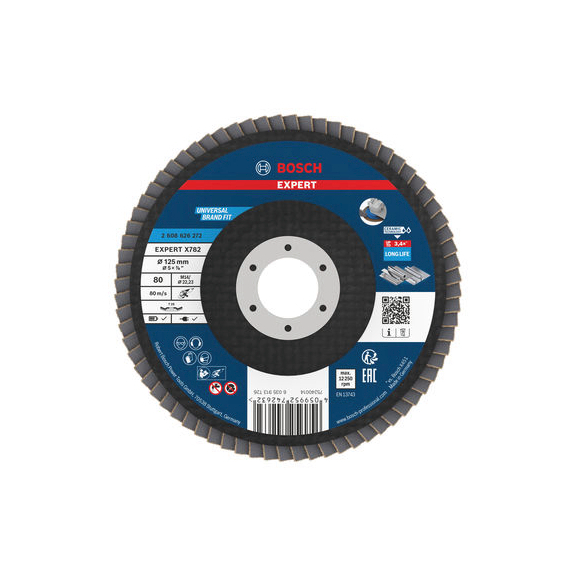 BOSCH EXPERT X782 flap disc angled 125mm K80 trimmable 2608626272 - EXPERT X782 flap disc angled