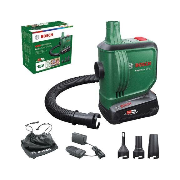 BOSCH Akku-Volumenpumpe EasyInflate 18V-500 1xAkku PBA 18V 2.0Ah 0603947201 - Luftpumpe (Akku)