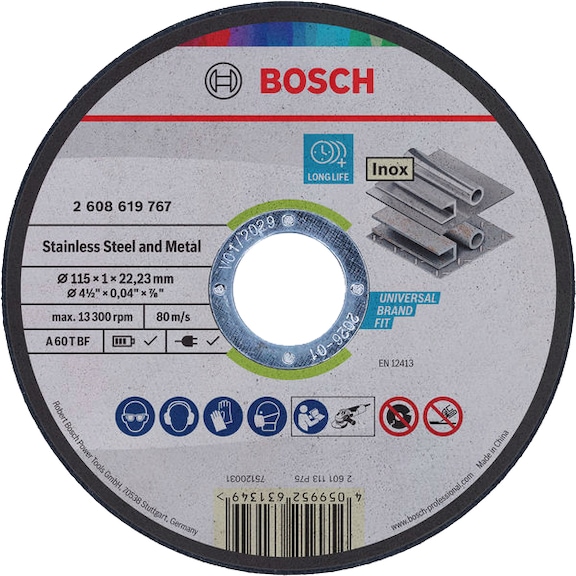 BOSCH Trennscheibe Standard for Metal 115&nbsp;x&nbsp;1&nbsp;x&nbsp;100 100&nbsp;St&uuml;ck 2608626115 - Schleifmittel aus gebundenem Schleifmittel mit Bohrung oder Gewinde