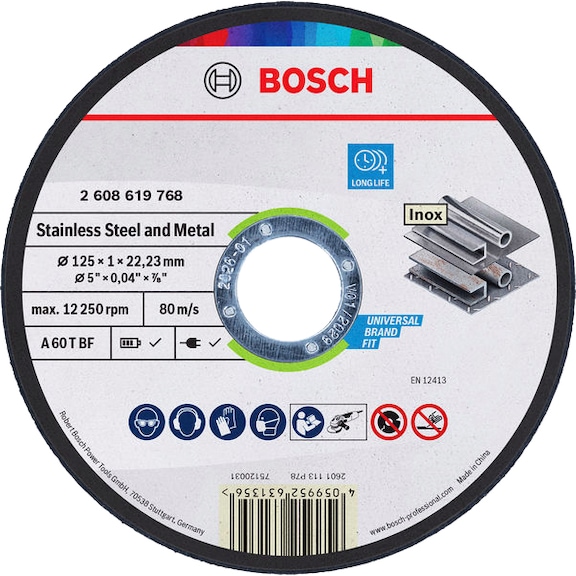 BOSCH Cutting disc Standard for Metal 125 x 1 x 100 100 pieces 2608626116 - Abrasive made of bonded abrasive with bore or thread