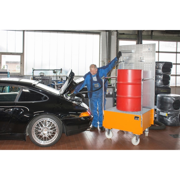 BAUER S&Uuml;DLOHN Fahrbare Auffangwanne 1 x 200 Liter 870 x 890 x 2110 mm RAL 2000 - Fahrbare Auffangwanne