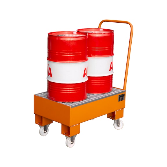 BAUER S&Uuml;DLOHN Auffangwanne 60 Liter 800x500x415 mm RAL2000 - Fahrbare Auffangwanne f&uuml;r 60 l-F&auml;sser