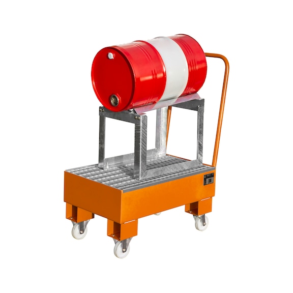 BAUER S&Uuml;DLOHN Auffangwanne 60 Liter 800x500x415 mm fahrbar Fassbock RAL2000 - Fahrbare Auffangwanne f&uuml;r 60 l-F&auml;sser