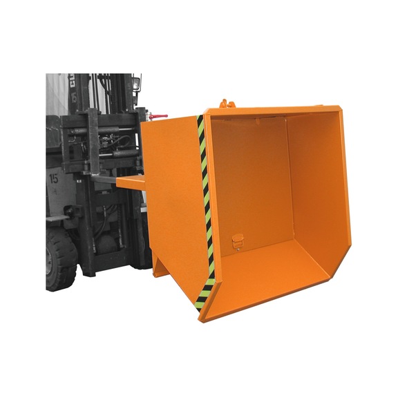 BAUER S&Uuml;DLOHN BAUER spaanderbak inhoud 075 m3 LxBxH 1440x1280x680 mm geel-oranje - Spaandercontainers, kantelen vanaf de bestuurdersstoel van de heftruck