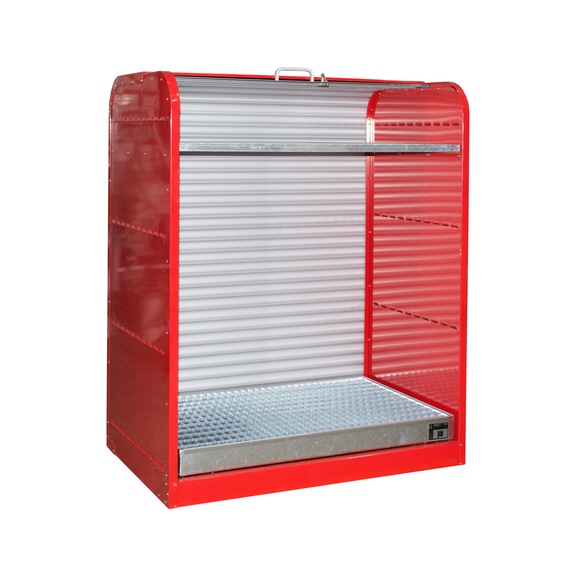 BAUER S&Uuml;DLOHN BAUER gevaarstoffenkast met rolluik, opvangbak en rooster RAL 2000 - Rolluikkast voor gevaarlijke materialen, 6 x 60 liter vaten, met extra roostervloer