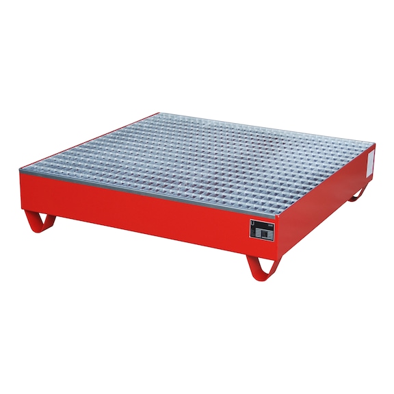 BAUER S&Uuml;DLOHN Bac r&eacute;cup&eacute;ration acier RAL 3000, 4 f&ucirc;ts de 200 l LxlxH 1 200x1 200x285 mm - Bac de r&eacute;cup&eacute;ration pour f&ucirc;ts de 200&nbsp;litres