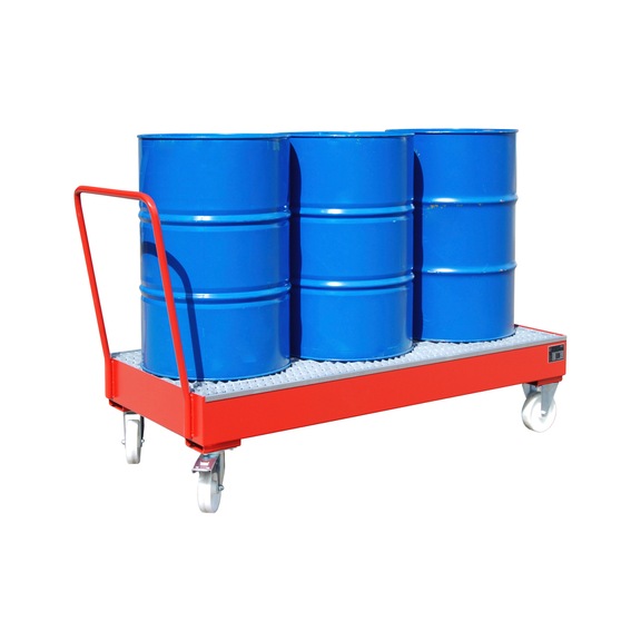 BAUER S&Uuml;DLOHN Auffangwanne 200 Liter 1800x800x430 mm fahrbar RAL 3000 - Fahrbare Auffangwanne f&uuml;r 200 l-F&auml;sser